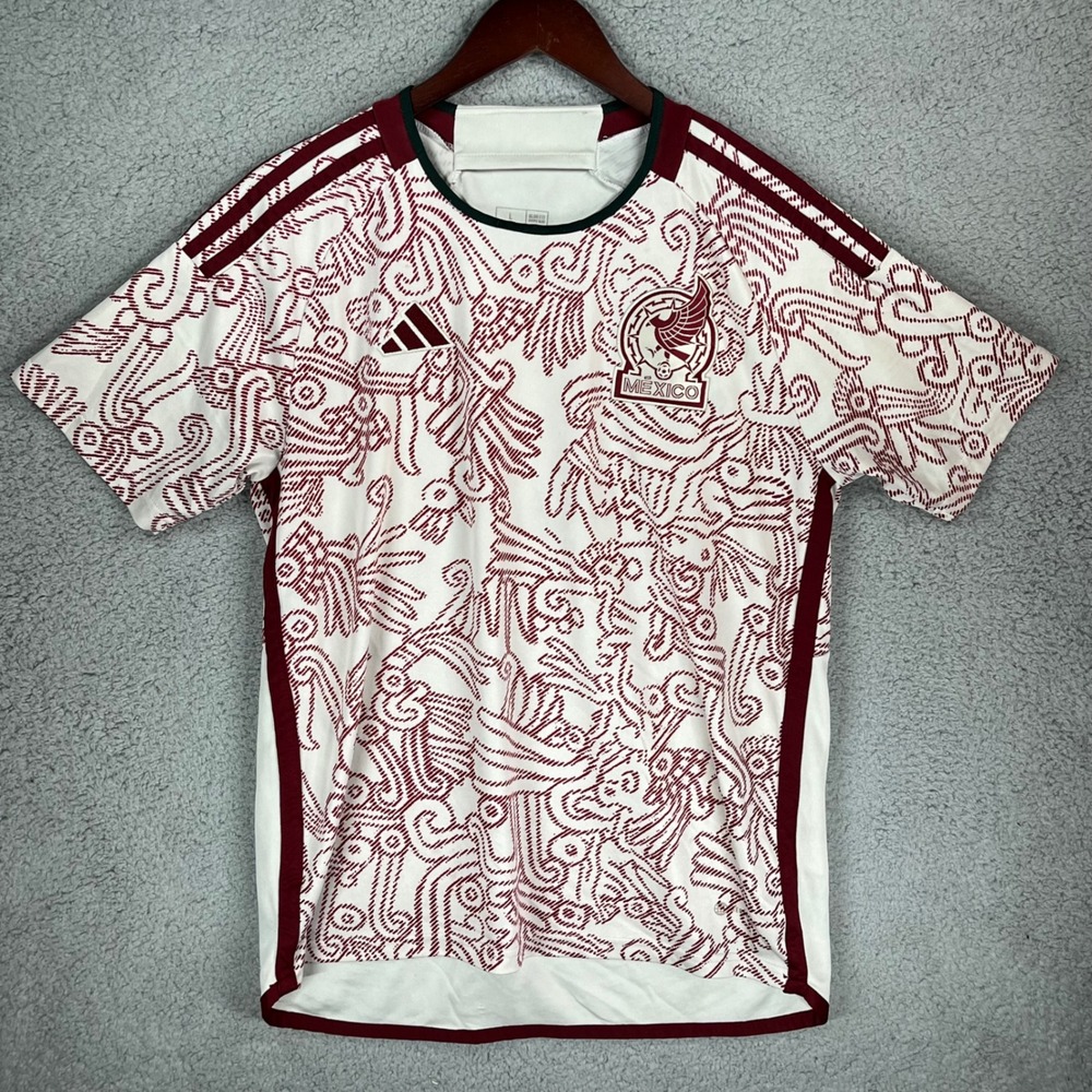 Adidas Mexico National Team Away Jersey White Red Graphic Slim Fit Mens Large